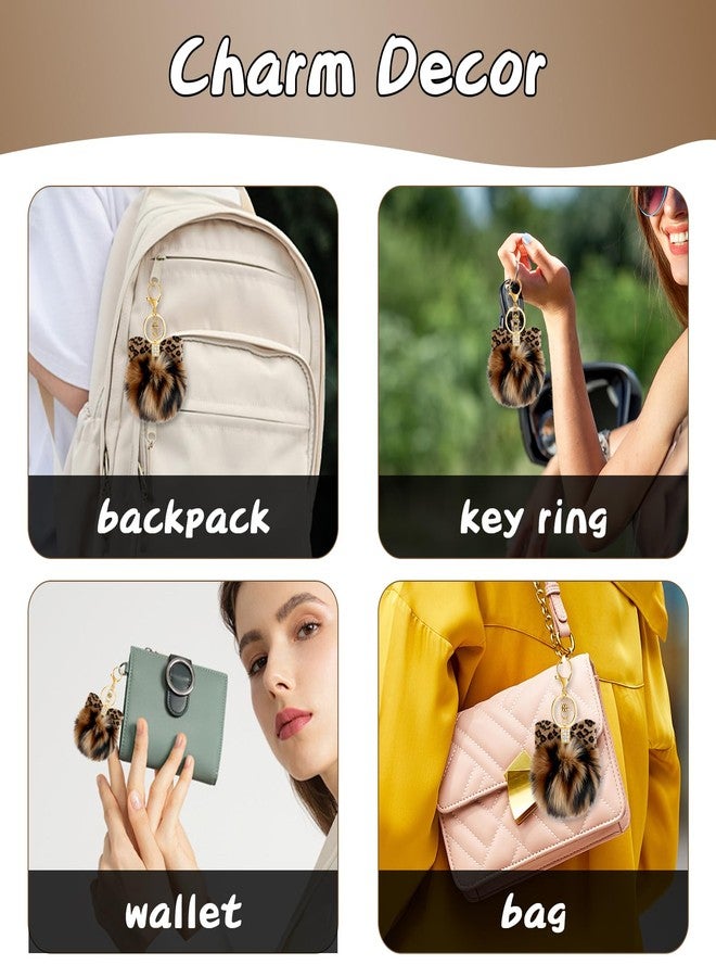 PLwelth Pom Pom Keychain for Women Girls Leopard Print Bag Charms for Handbags Plush Pluffy Ball Bow Keyring for Car Keys Backpack Tote Bag Cheetah Charm Accessories Halloween Birthday Christmas Gifts - Image 2